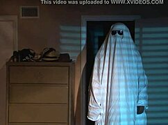 blonde girl poses nude on bed with hairy body for halloween sex