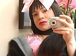 surprise shemale gives cumshot on shaved cock