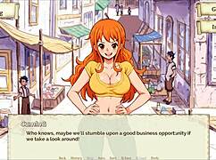Oh wow, Nami exposes her huge tits in lusty buccaneers parody hentai at night!