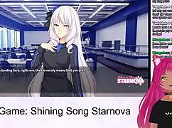 Vtuber lewdneko plays shining song starnova aki route part 2 in anime hentai game