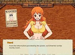 Oh wow, Nami exposes her huge tits in lusty buccaneers parody hentai at night!