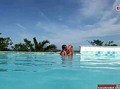 skinny blonde teen anal fucked in pool!