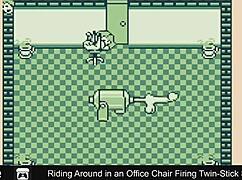 Riding around in an office chair firing twin-stick style at work.