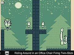 Riding around in an office chair firing twin-stick style at work.