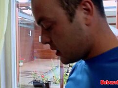 getting rough on that blonde babe's big tits