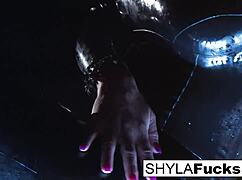 Shyla indulges in her smoking fetish with big tits and blonde allure