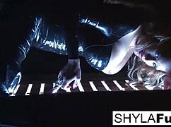 Shyla indulges in her smoking fetish with big tits and blonde allure