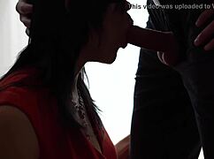 I deepthroat my hot wife in red dress for friend, sucking till he cums in mouth