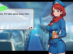 Redhead flight attendant starts honeysun gameplay intensely