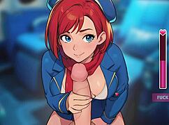 Redhead flight attendant starts honeysun gameplay intensely