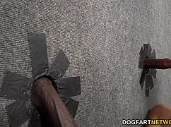 natasha vega casually sucks a huge black cock through the gloryhole in public.