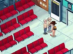 Redhead flight attendant starts honeysun gameplay intensely