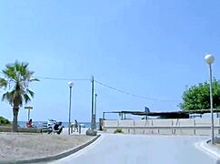 The brunette DEEPTHROATS and SQUIRTS outdoors