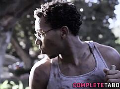 Teen skank goes wild sucking huge black cock