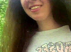 Teen walks in public park, pees, and gets into dirty talk. It's crazy out there!