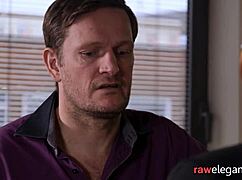 Busty spex lesbo gets her wet slit eaten out by hot babe. Classy European action unfolds.