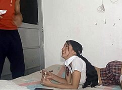 Wow, this gorgeous schoolgirl waits for her stepbrother to bang after class in Medellin!