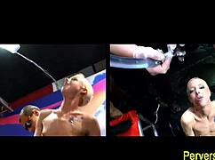 piss drenched ho enjoys facial in group blowjob session.