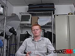 gay redhead blows director's monster cock at office for cash