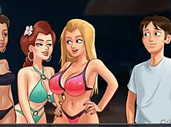 in summertime saga, the blond cheerleader gets fucked on the beach by a huge dick player 😈