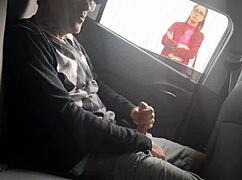 Risky public stroking on the street for a curious student