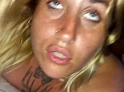 Blonde amateur girlfriend squirts during homemade doggystyle blowjob cumshot