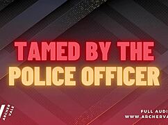 Police Officer Conducts Chastity Cage Training for Gay Submissive in Office Striptease Session