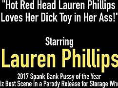 Hot red head Lauren Phillips loves her dick toy in her ass