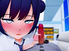 kisaki gives a subtle handjob in 3d cartoon anime hentai