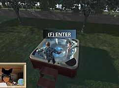 lady sonia fucks neighbor olivia in backyard jacuzzi 😏