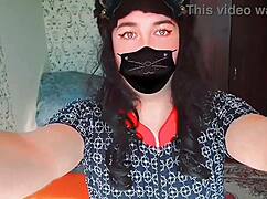 Sissy crossdresser rides in sexy cowgirl slut style