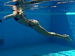 Mary Kalisy Sexy Self-Touching in Shower, Groping Blonde Milf Body Underwater by Pool. Bikini Slips Off in Bath.