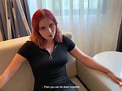 redhead hard fucking and deep blowjob - cum in mouth