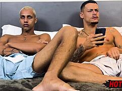 Muscular bodybuilder gets wild with friends in homemade fetish play. Handjobs and more unfold.