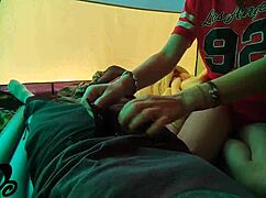 Soft Titted Babe Sucks Hard in Tent