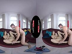 Latin VR muff diving, licking pussy in doggy and cowgirl positions