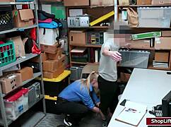 In the shop, the LP officer kneels and sucks the shoplifter's monster cock while on duty