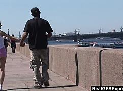 Russian Blonde Olga Tackles BBC During Outdoor Jog