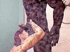 in second life, the black man fucks the redhead white woman and they shower together.