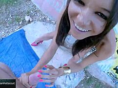 Wonderful Brunette Slut Fucks Outdoor With Intense Assfucking