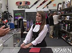 hawt doxy competes in sucking balls in shop