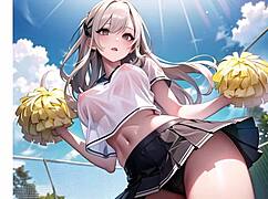 watch this hot anime cheerleader masturbate with transparent cloth?