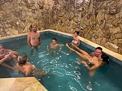 I’m obsessed with this orgy at the motel pool. Latina friends go wild with big tits.