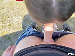 Girlfriend Gives Quick Oral Cock Deepthroat During Outdoor Hiking Clothes Rip