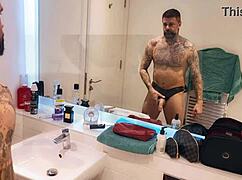 Dirty gay horny in bathroom shower