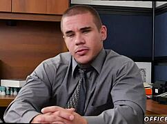 Bodybuilder's bareback gay sex on first work day