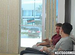 Hey, he convinced his straight buddy to try some gay fun with big cocks