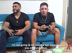 two endowed guys sodomize petite 18+ redhead venezuelan in living room