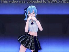 Mmd R-18 Suisei by Kiido shows wild anime striptease with clothes ripped off.