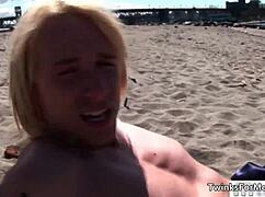 Cute blonde gay guy gets naked for hardcore blowjob action.